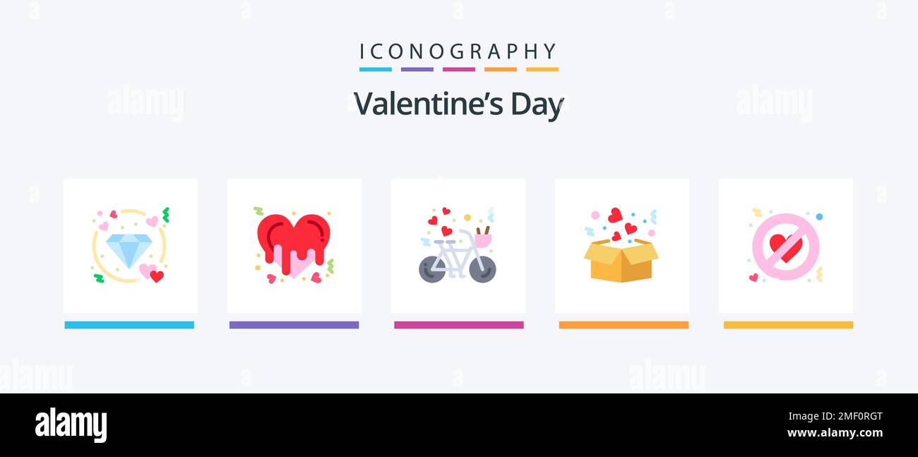 Día de San Valentín Flat 5 Icon Pack incluyendo adulterio. corazón. bicicleta. entrega. amor. Diseño de iconos creativos Ilustración del Vector