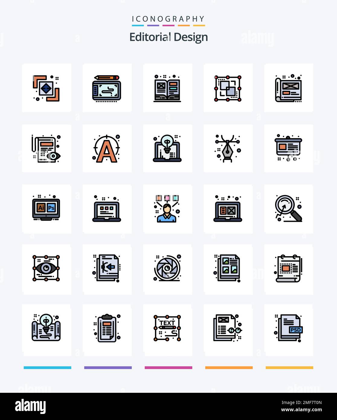 Diseño editorial creativo 25 Línea llena de iconos pack como creativo. punto.  art. intersectar. dividir Imagen Vector de stock - Alamy
