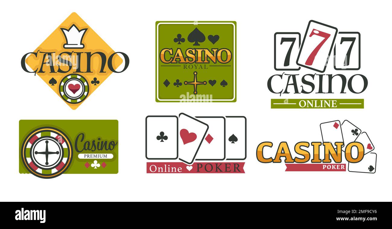 Juegos de azar club de casino iconos aislados fichas de póquer y tarjetas de  juego vector blackjack juego y ruleta con apuestas de dinero y riesgo de  apuestas y suerte, w Imagen