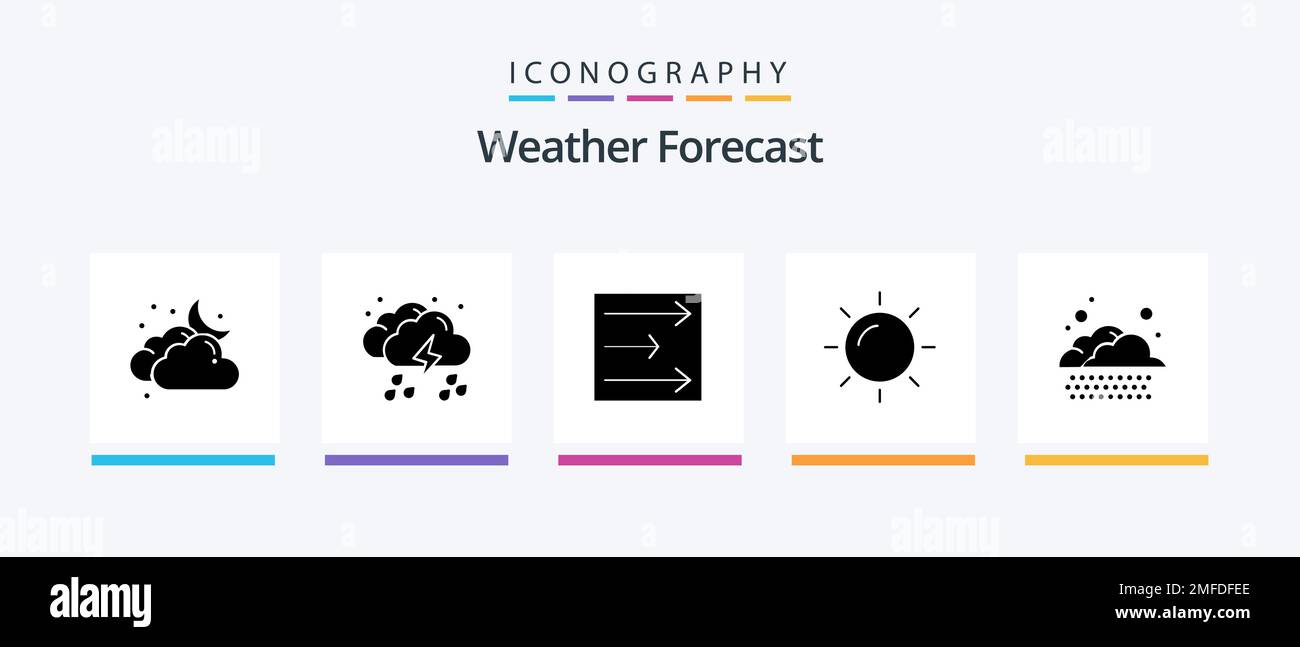 Tiempo Glyph 5 Icon Pack incluyendo el tiempo. nube. ligero. soleado. día. Diseño de iconos creativos Ilustración del Vector