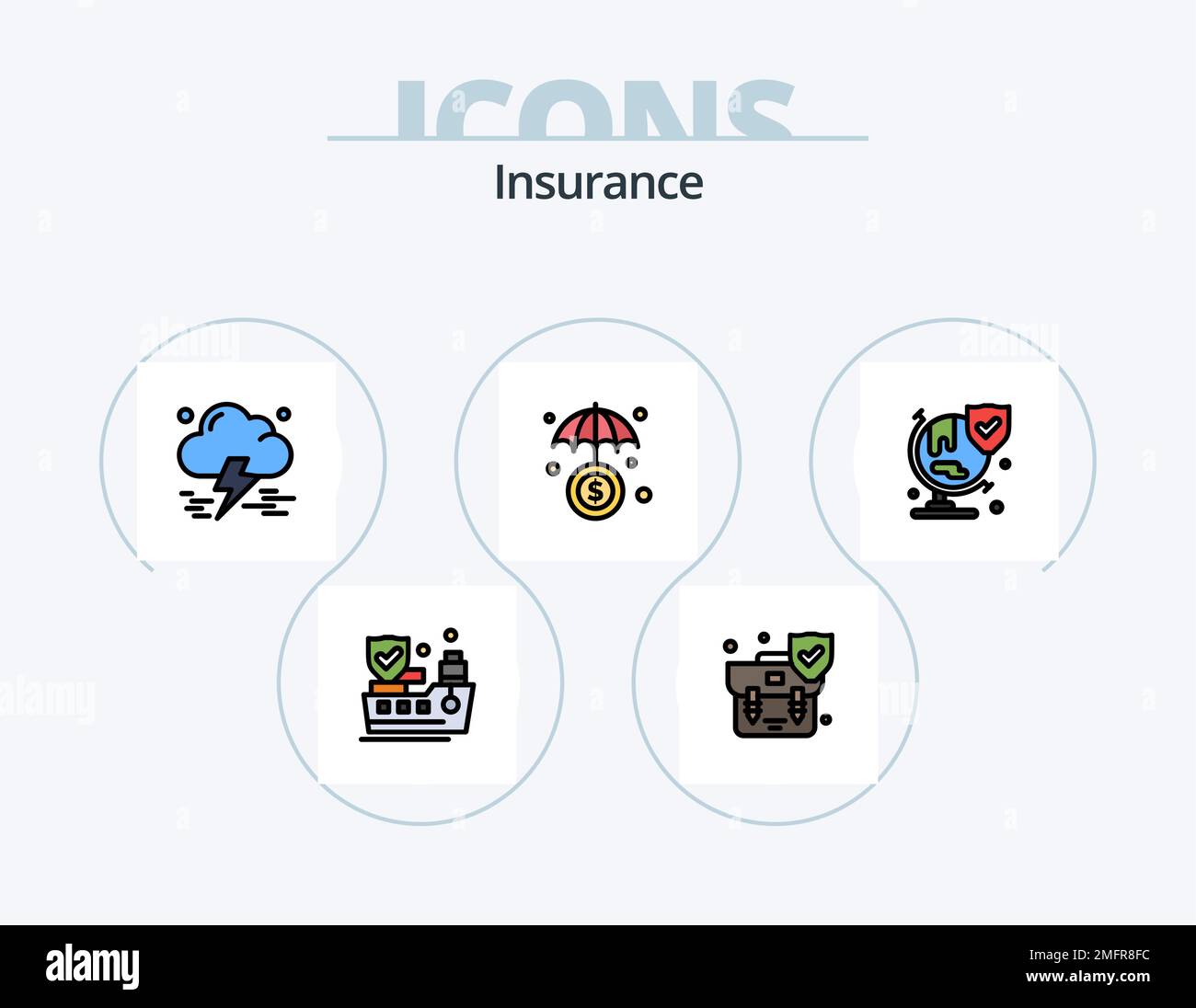 Línea de seguro llena Icon Pack 5 Icon Design. seguro. bloqueo. mantenga pulsado. accidente. seguro Ilustración del Vector