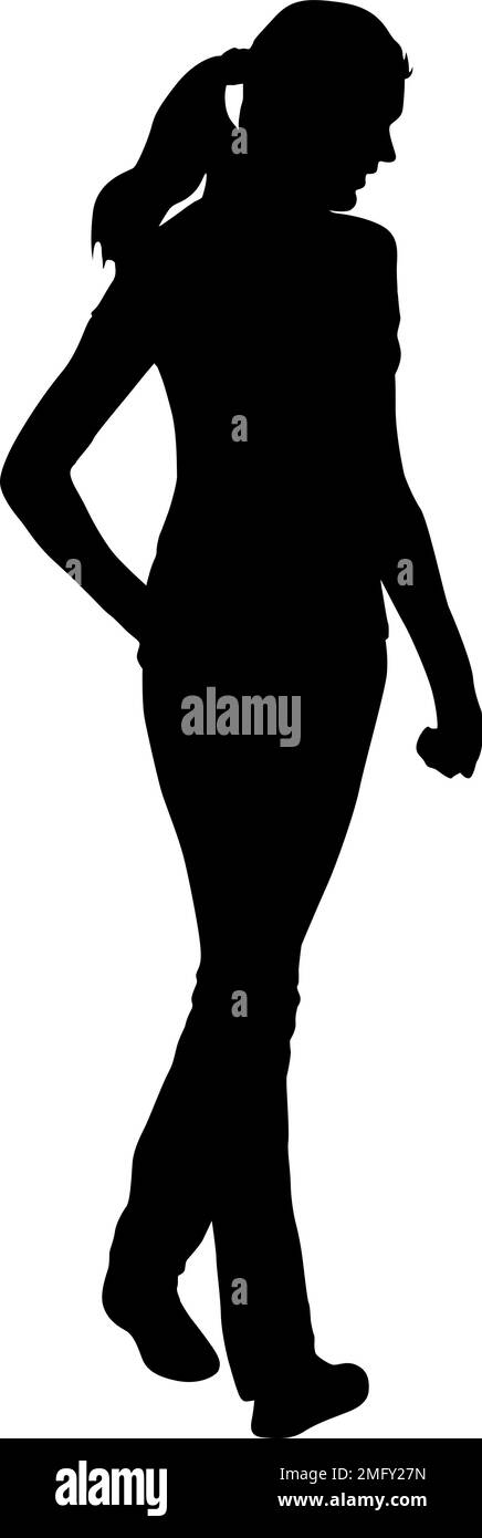 Silueta de una mujer caminando sobre un fondo blanco. Ilustración del Vector