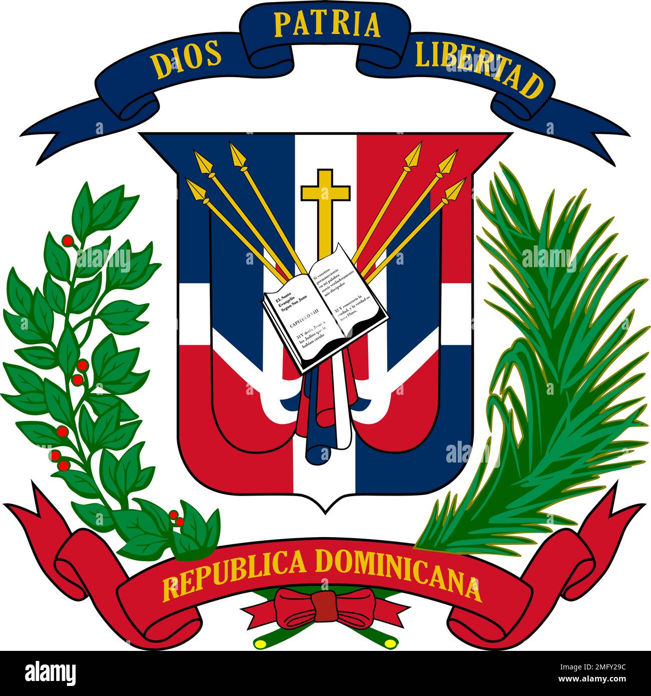Bandera del país República Dominicana sobre fondo blanco. Colores exactos. Ilustración del Vector