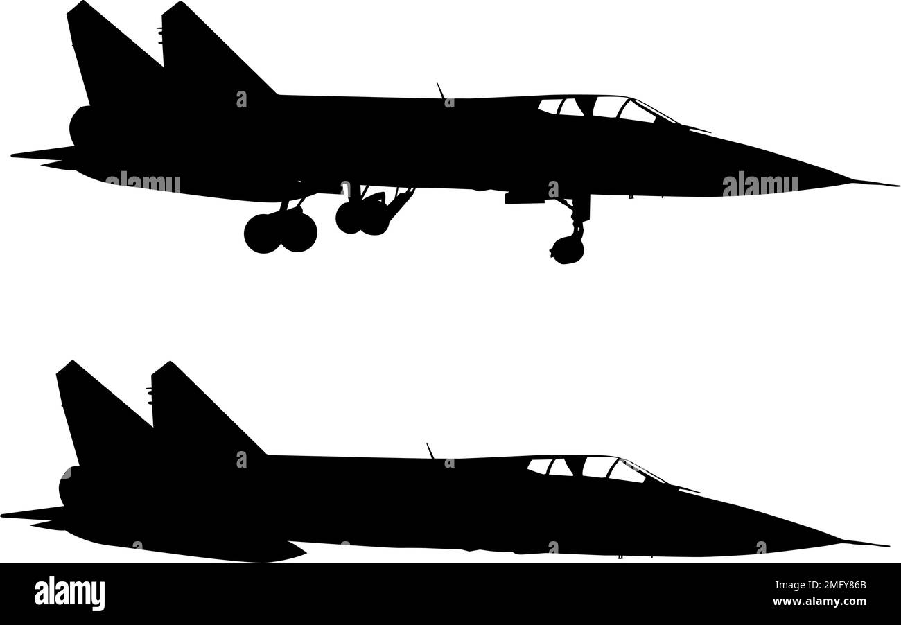 Silueta de aviones militares sobre un fondo blanco. Ilustración del Vector