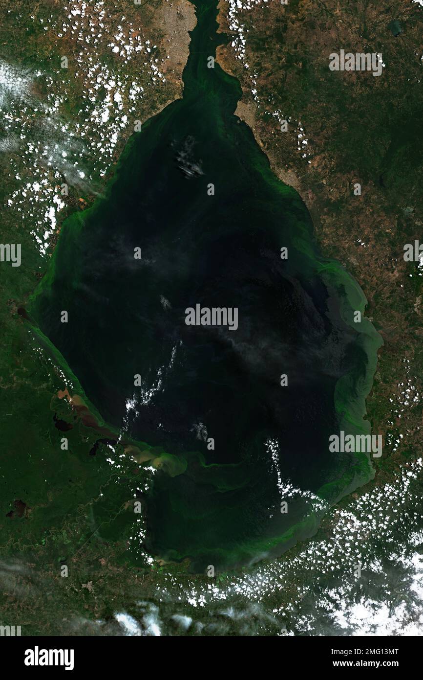 Imagen satelital de alta resolución del Lago de Maracaibo en Venezuela - Contiene datos de Copernicus Sentinel modificados (2022) Foto de stock