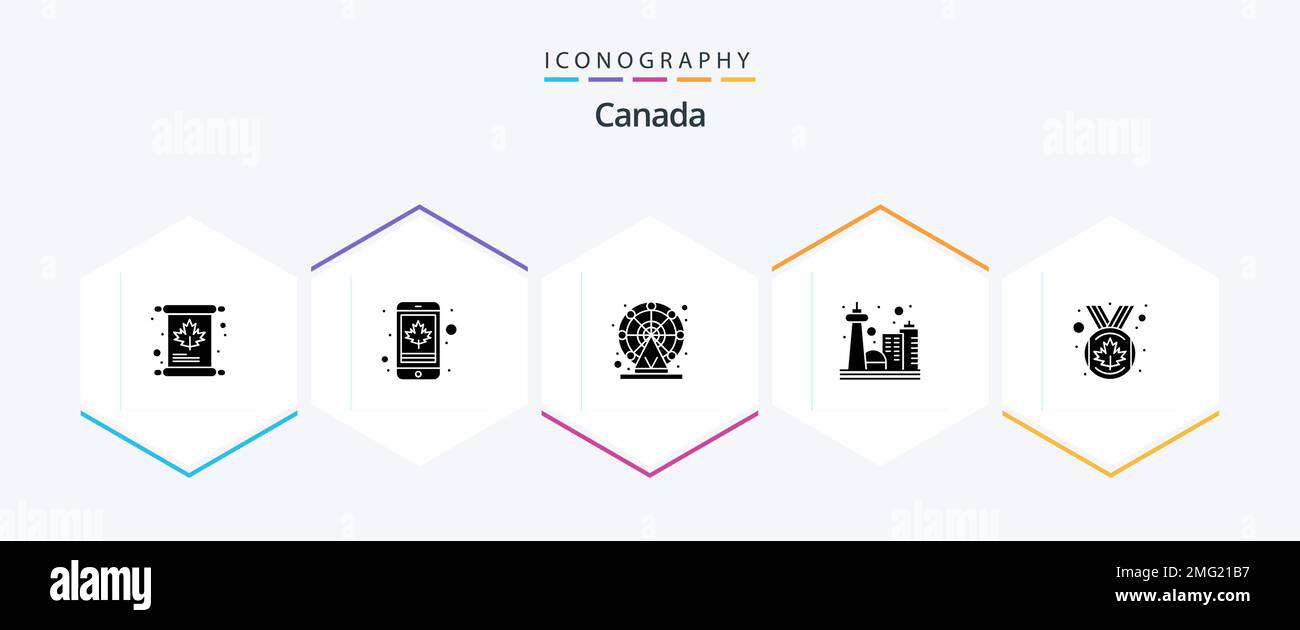 Canadá 25 Glifo paquete de iconos incluyendo medallón. toronto. canadá. marca de referencia. canadá Ilustración del Vector