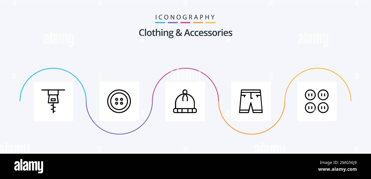 Ropa y Accesorios Línea 5 Icon Pack Incluyendo . ropa. ropa. botones Ilustración del Vector