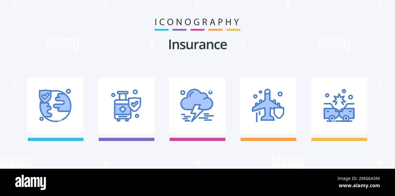 Insurance Blue 5 Icon Pack incluyendo daños. accidente. seguro. protección. seguro. Diseño de iconos creativos Ilustración del Vector
