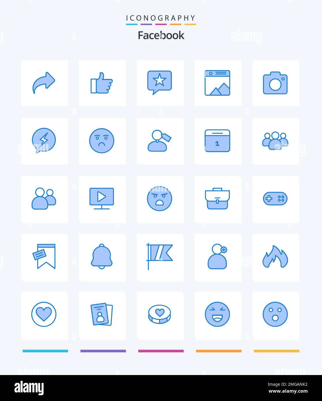 Creative Facebook 25 Paquete de iconos azules como imagen. web. chat. galería. imagen Ilustración del Vector