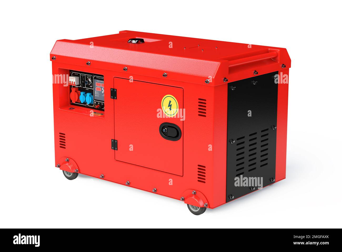 Unidad diesel del generador de energía eléctrica auxiliar exterior grande  roja para el uso de emergencia sobre un fondo blanco. Renderizado 3D  Fotografía de stock - Alamy