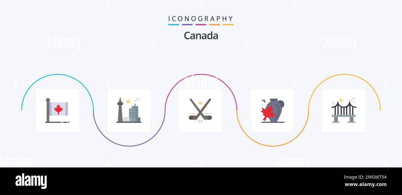 Canadá Flat 5 Icon Pack incluyendo canadá. bote. ciudad famosa. juegos olímpicos. hockey Ilustración del Vector