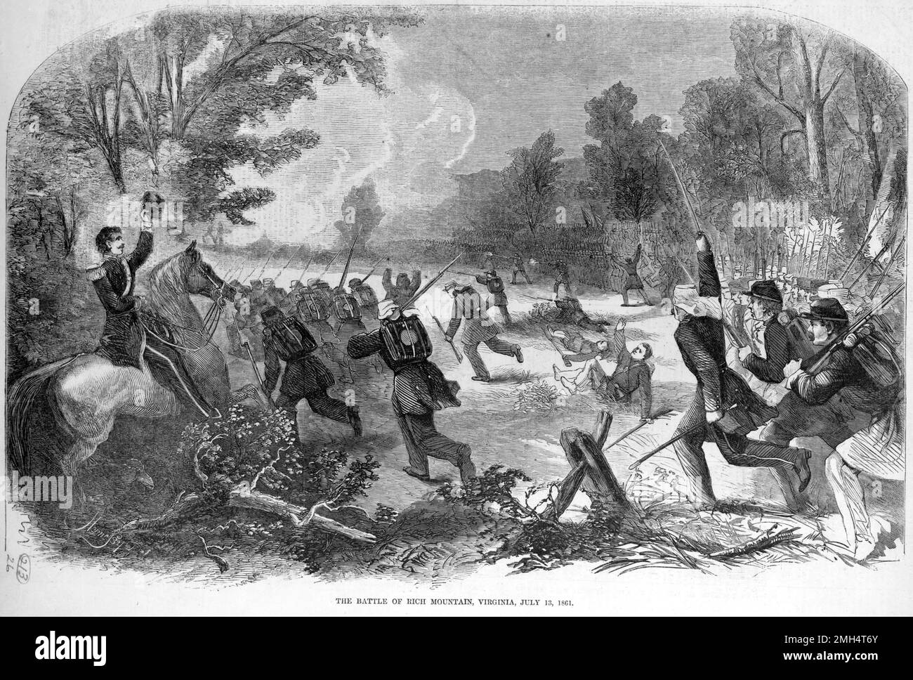Batalla de Rich Mountain en Virginia Occidental. Esta fue una batalla el 11th 1861 de julio y fue ganada por las fuerzas unionistas bajo el mando del general Georhe McLelland Foto de stock