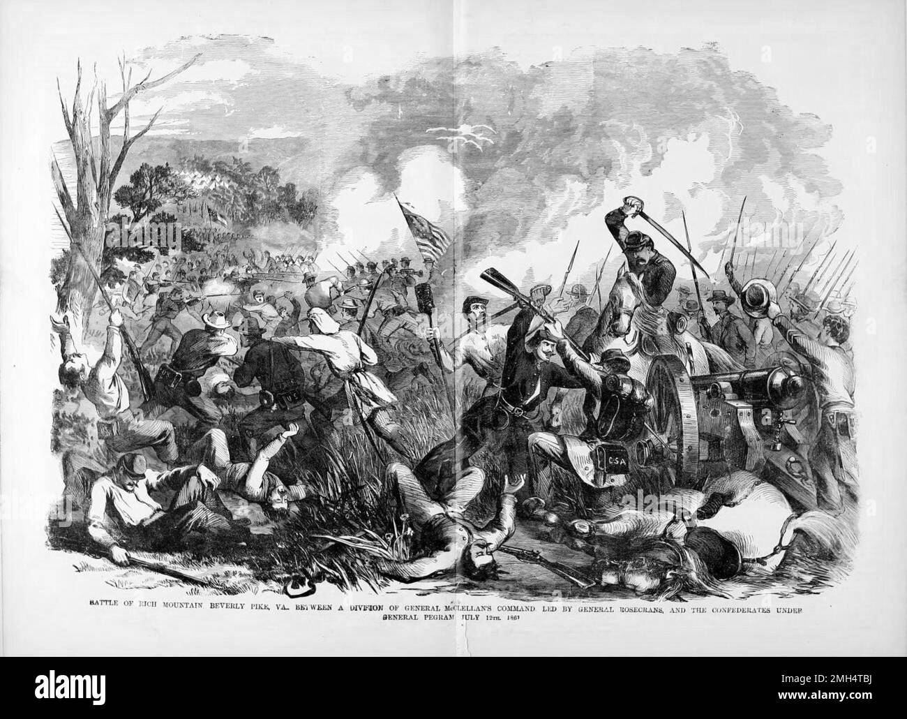 Batalla de Rich Mountain en Virginia Occidental. Esta fue una batalla el 11th 1861 de julio y fue ganada por las fuerzas unionistas bajo el mando del general Georhe McLellan. Foto de stock
