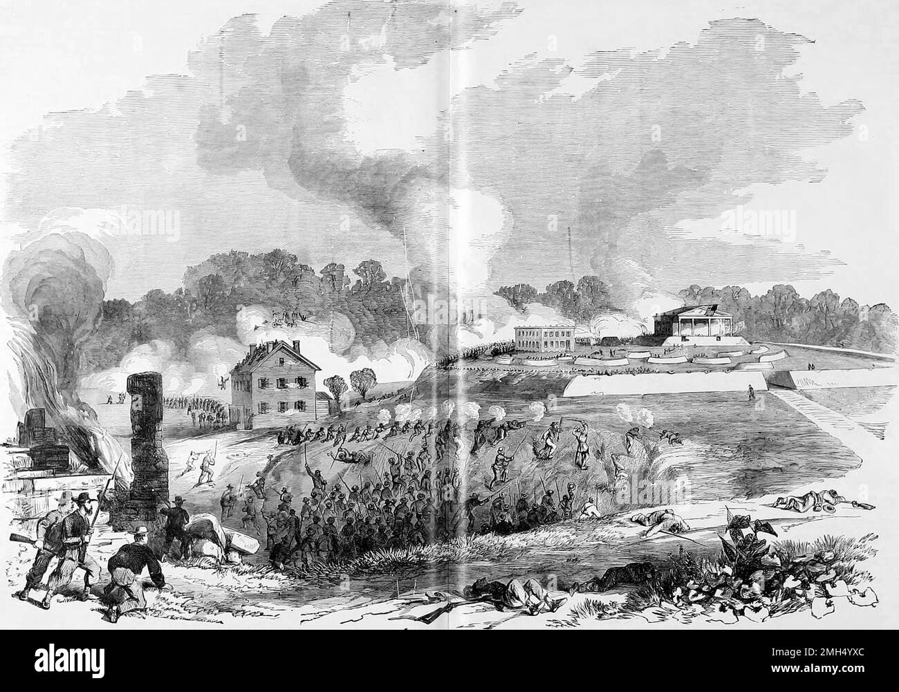 El asedio de Lexington, también conocido como la Primera Batalla de Lexington o la Batalla de las balas de cáñamo, fue una batalla en la Guerra Civil Americana del 13 al 20 de septiembre de 1861. Fue ganado por las fuerzas confederadas bajo el General Sterling Price. Foto de stock
