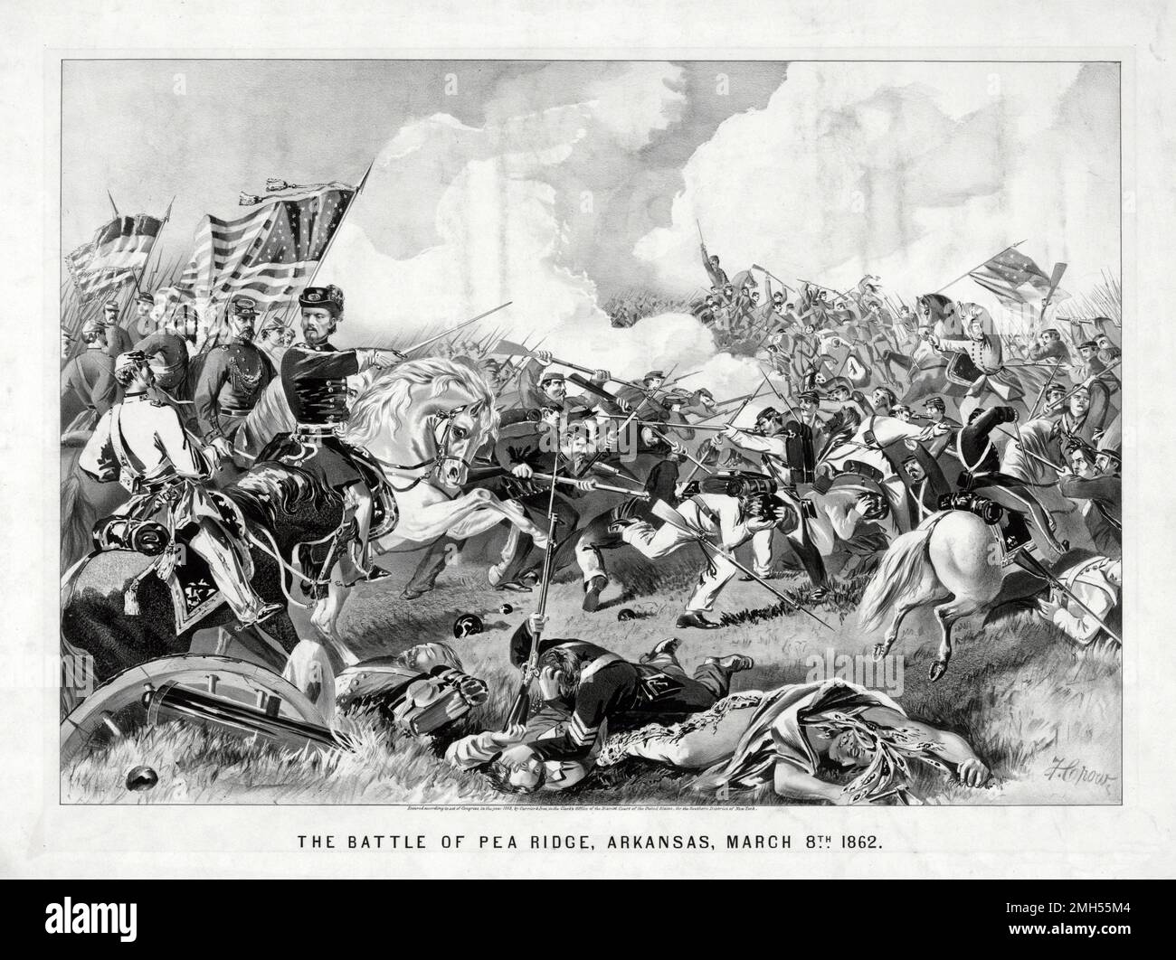 La Batalla de Pea Ridge (La Batalla de Elkhorn Tavern) fue una batalla en la Guerra Civil Americana que se libró del 7 al 8th de marzo de 1862 en Arkansas. El asalto estuvo bajo el mando de Samuel Curtis, y fue una victoria unionista. Foto de stock