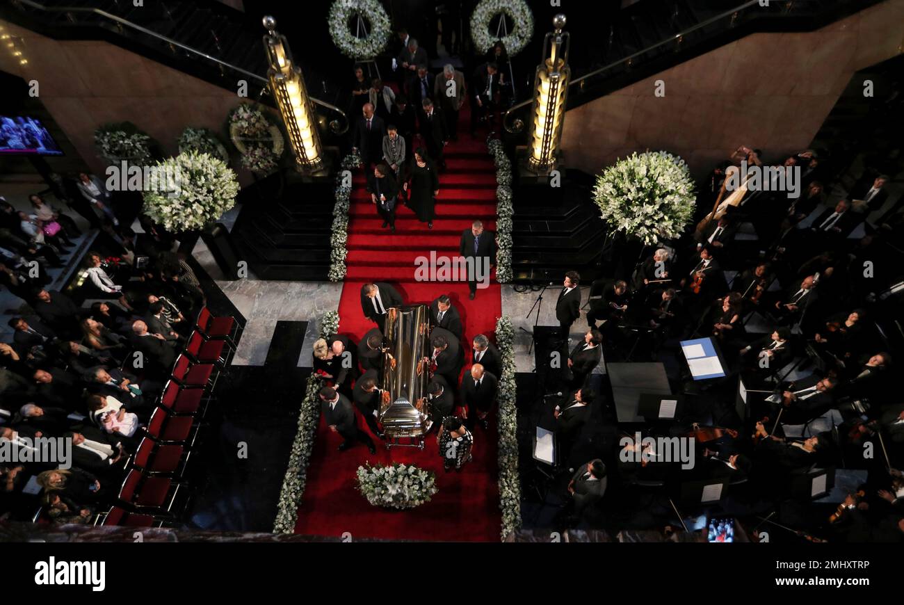 The casket containing the remains of Mexican crooner Jose Jose is