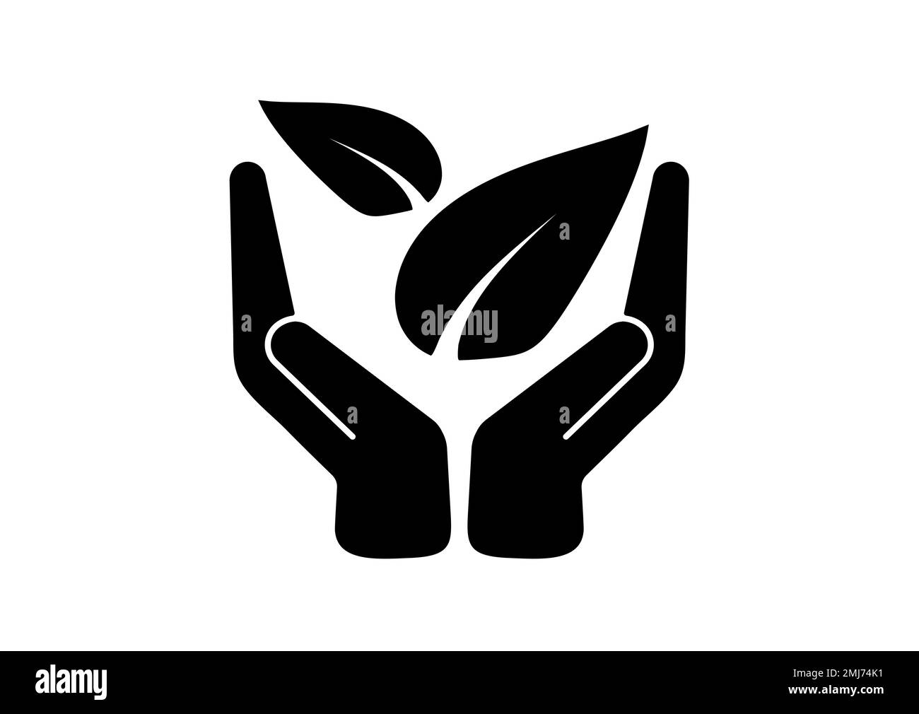 Hojas en mano icono eco negro ilustración vectorial. Ilustración del Vector