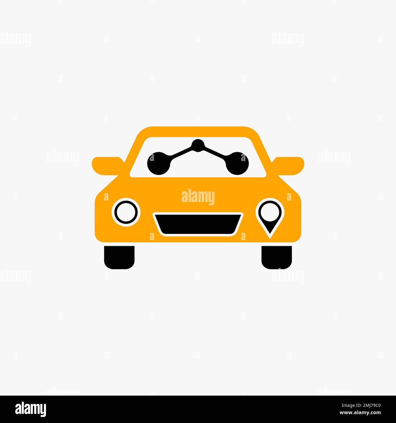 Simple y único frente mini pequeño coche de taxi con dos pasajeros imagen icono gráfico logo diseño concepto abstracto vector stock transporte o móvil Ilustración del Vector