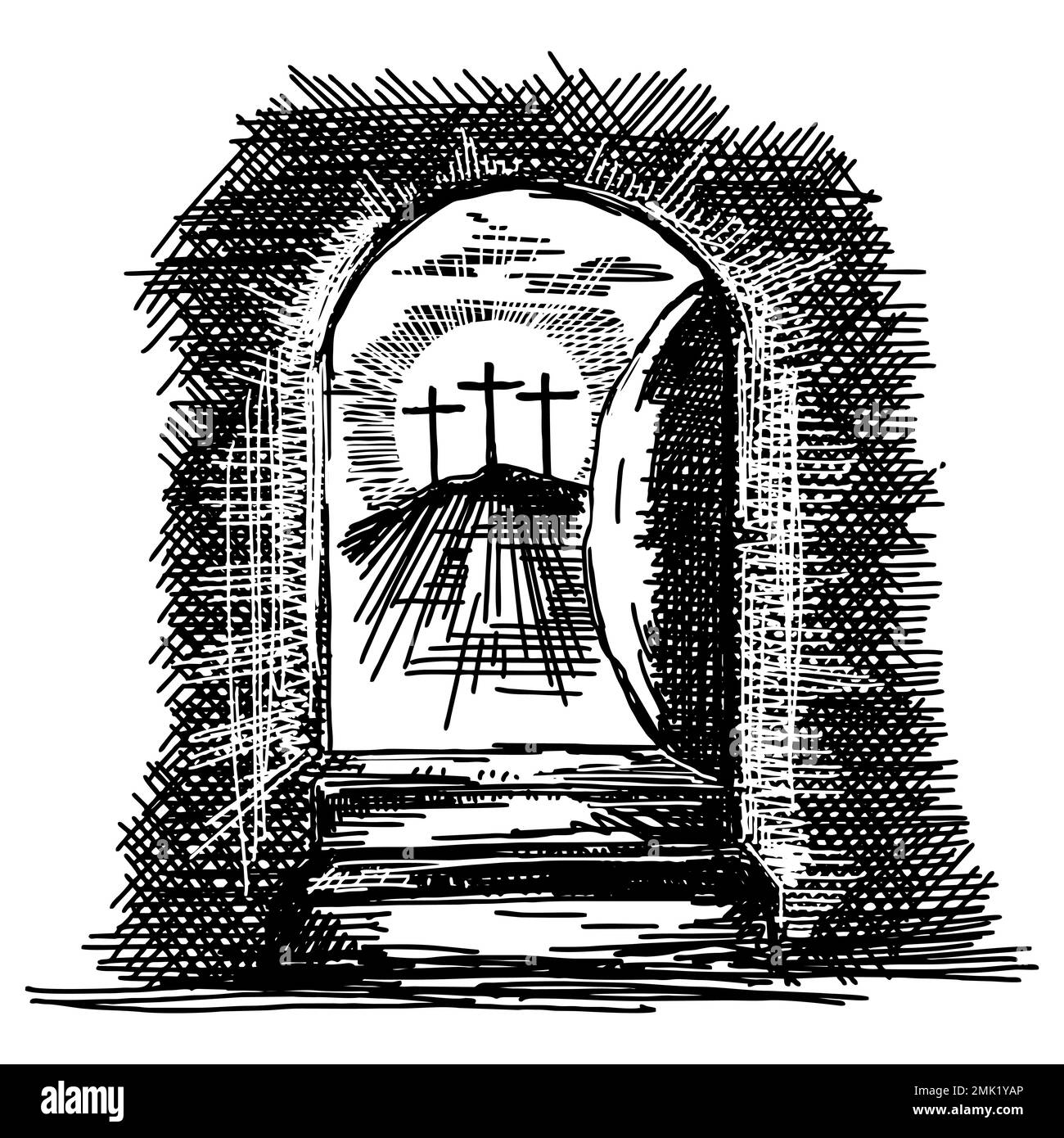 Dibujado a mano ilustración vectorial para Pascua. Un vistazo desde la