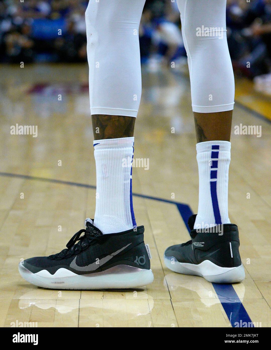Competidores Embrión Obediencia A detailed view of the new Nike 'KD 12 The Day One' basketball shoes worn  by Golden State Warriors' Kevin Durant against the Charlotte Hornets during  an NBA basketball game Sunday, March