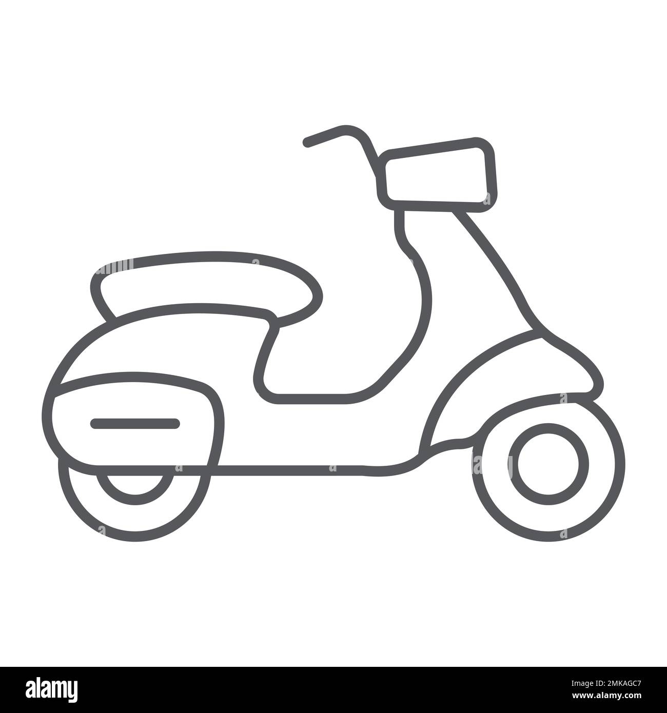 Icono de línea delgada de scooter, transporte y conducción, signo de moto, gráficos vectoriales, un patrón lineal sobre un fondo blanco, eps 10. Ilustración del Vector