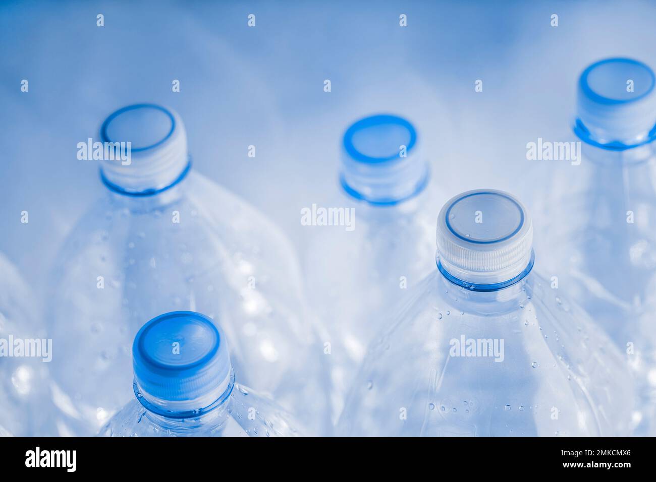 Reciclaje de botellas de plástico vacías, para la recogida separada de residuos y la contaminación del suelo Foto de stock