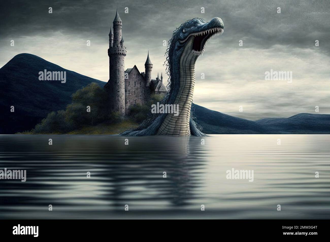 Nessie, el famoso monstruo del lago Ness en Escocia, se levanta de las  aguas de la ilustración del lago ai generativo Fotografía de stock - Alamy
