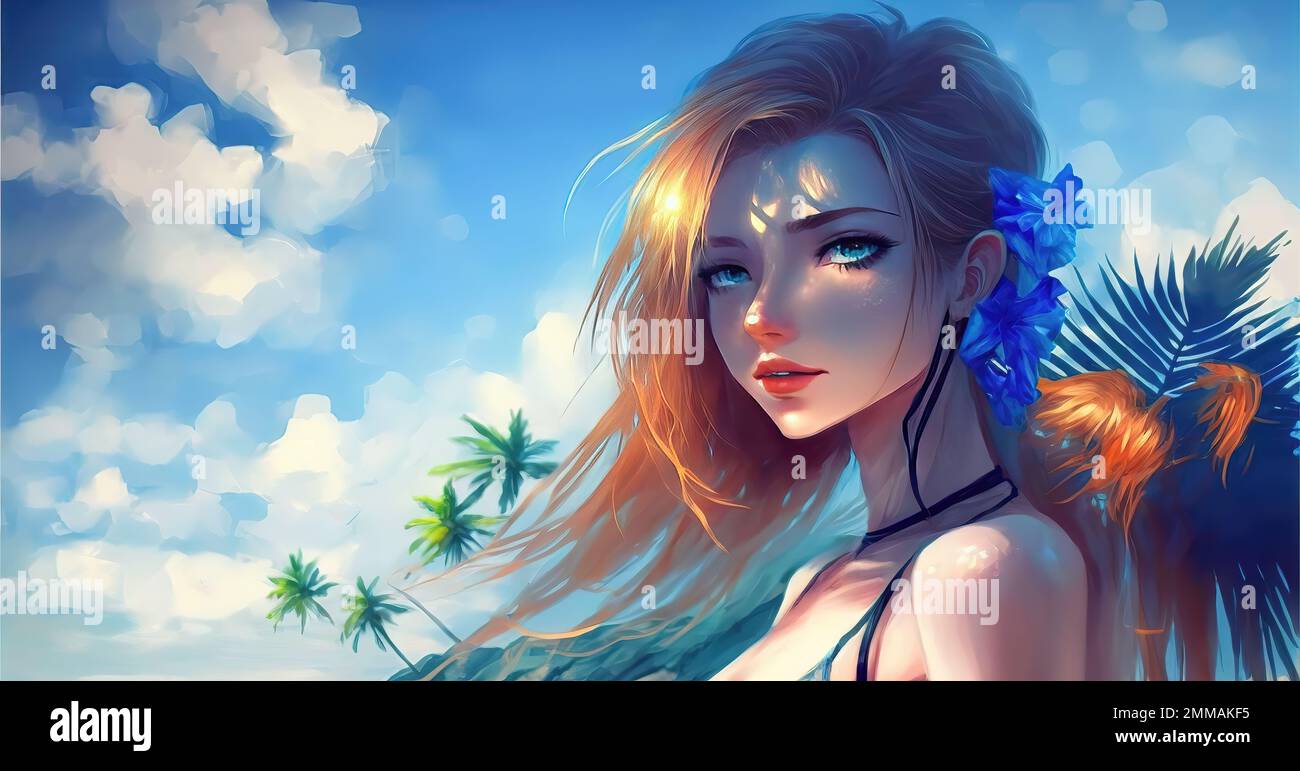 una hermosa chica de anime de pie en la playa, ojos increíbles Fotografía de stock - Alamy una hermosa chica de anime de pie en la playa, ojos increíbles Fotografía de stock - Alamy