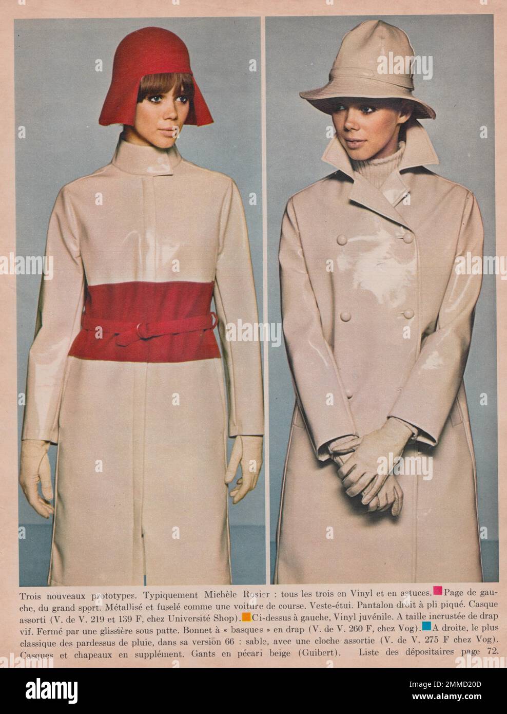Abrigos de vinilo vintage fashon fotografía de la revista ELLE edición  francesa enero 1966 Fotografía de stock - Alamy