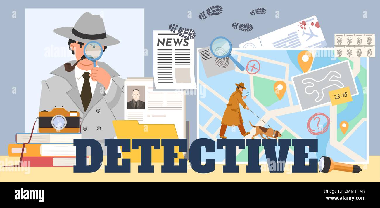 Agencia de detectives contra el crimen plana vector poster Ilustración del Vector