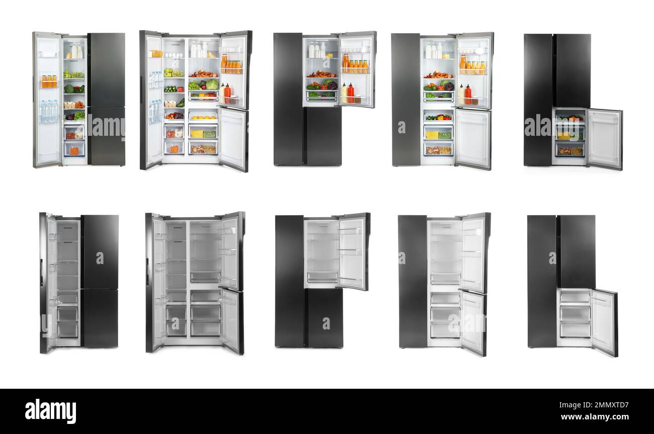 Collage de refrigeradores modernos sobre fondo blanco Fotografía de stock -  Alamy