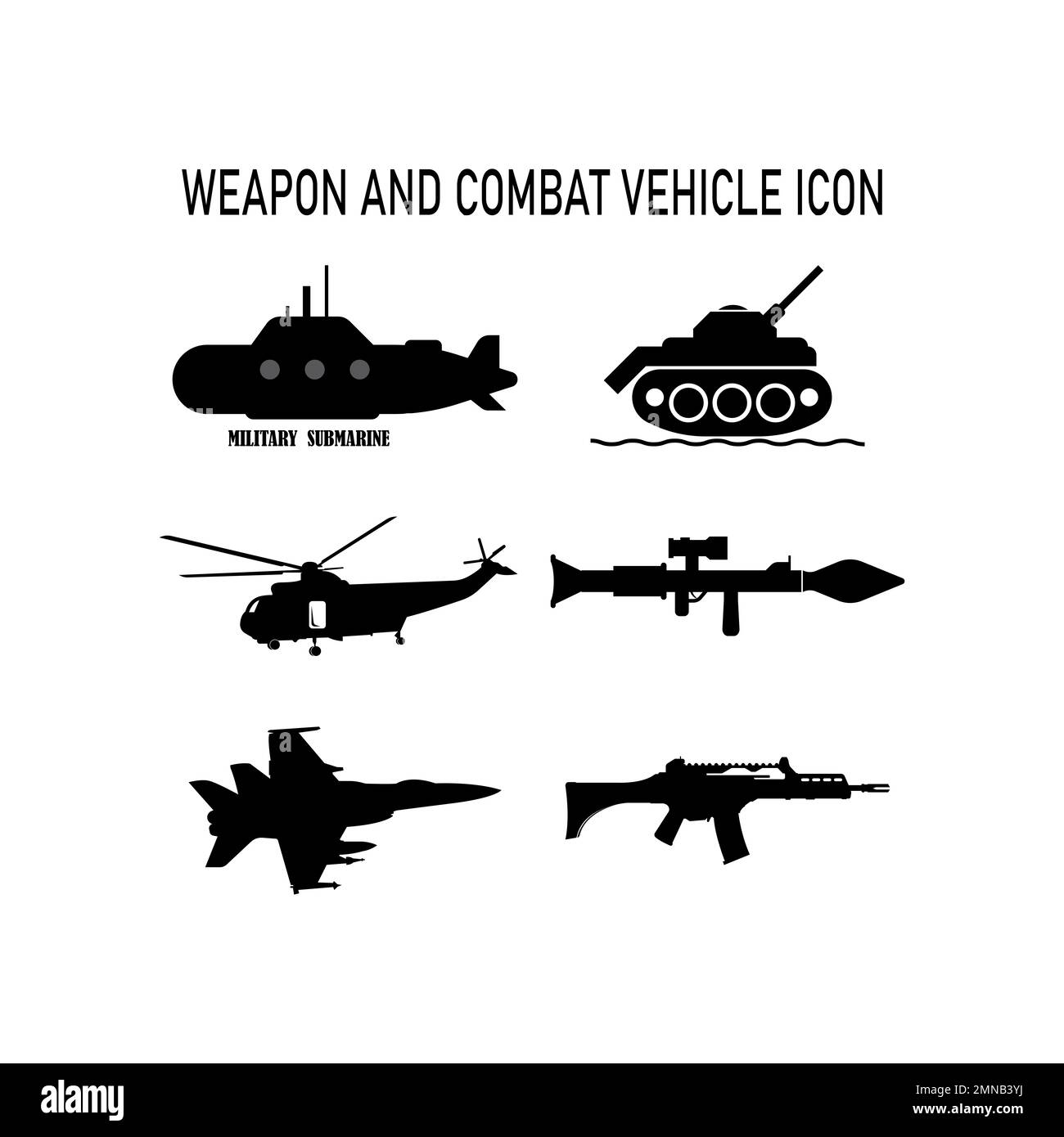 arma y vehículo de combate icono vector ilustración diseño de logotipo. Foto de stock