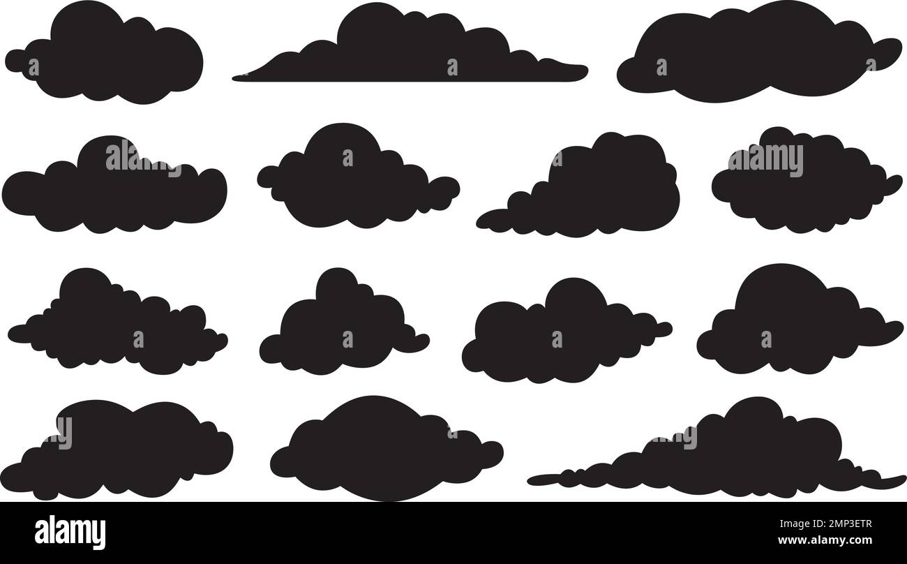 Collage de diferentes nubes aisladas en blanco Ilustración del Vector