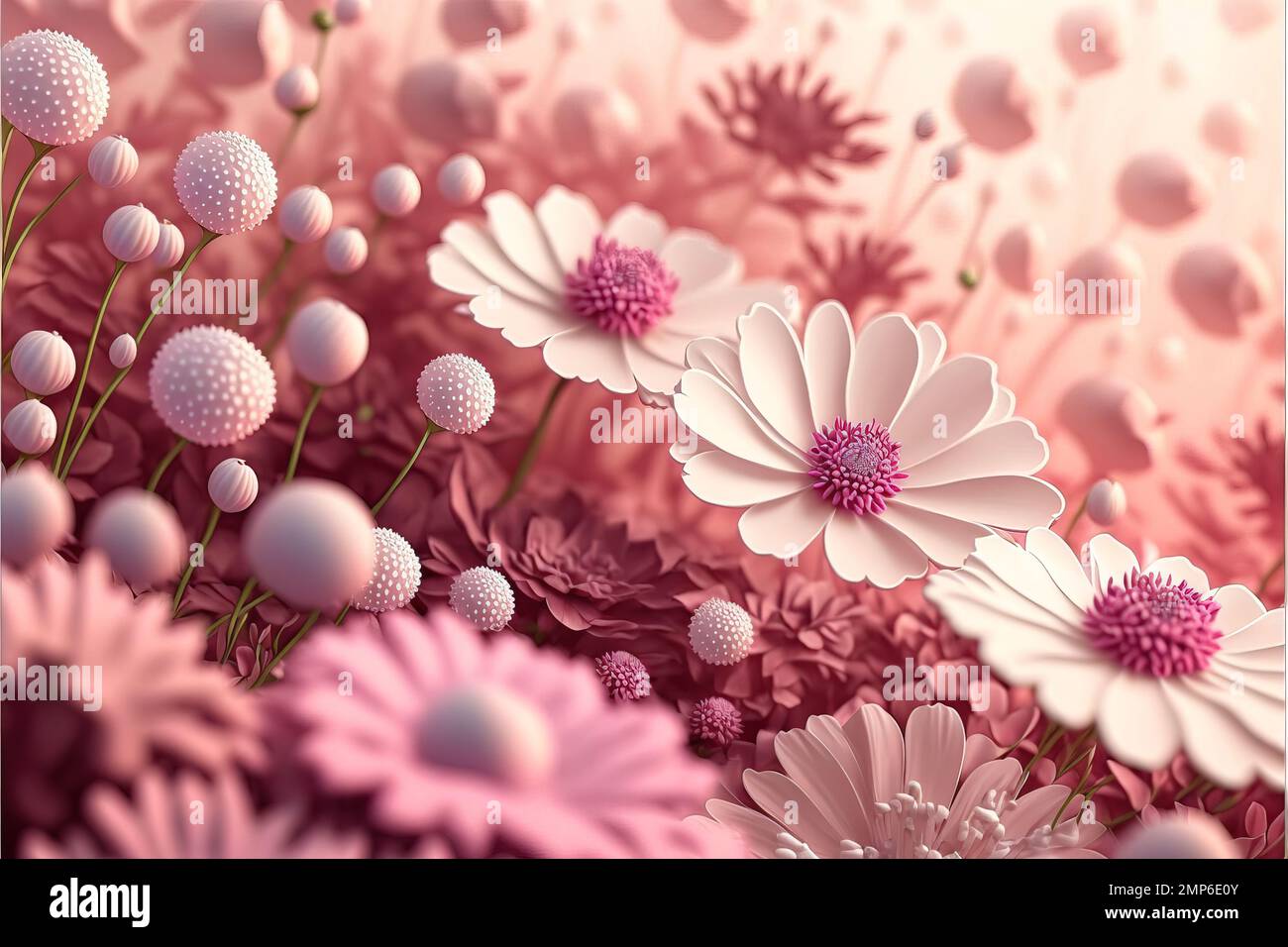 Jardín de flores de fantasía con esquema de color de naturaleza floral  blanco negro rosa, estilo de arte 3D, generado por AI Fotografía de stock -  Alamy