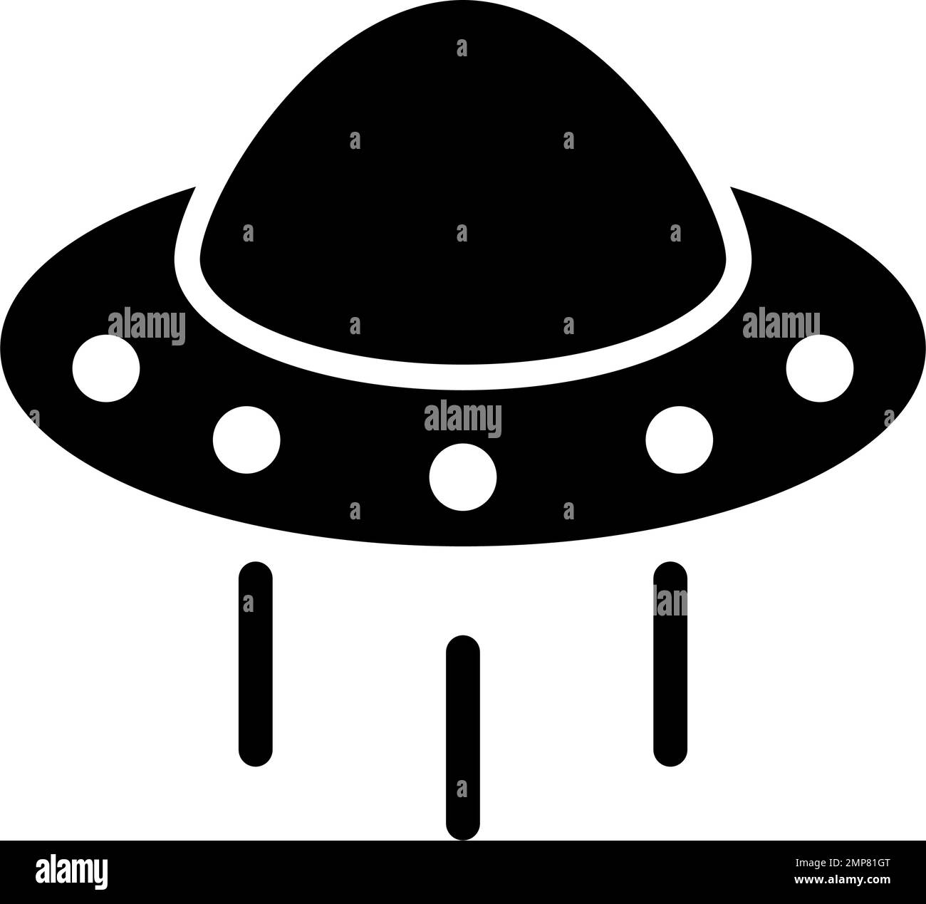 Flying UFO icono de silueta. Platillo volador. Vector editable. Ilustración del Vector
