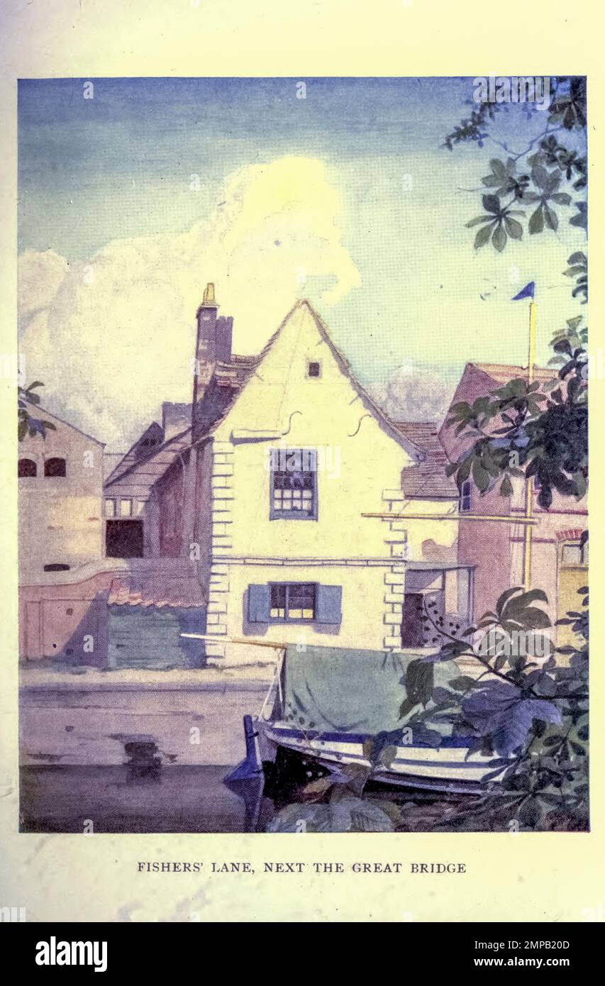 Fisher's Lane, junto al Gran Puente pintado por Maxwell Armfield del