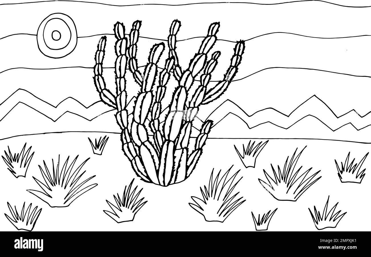 Página para colorear con cactus Ilustración del Vector