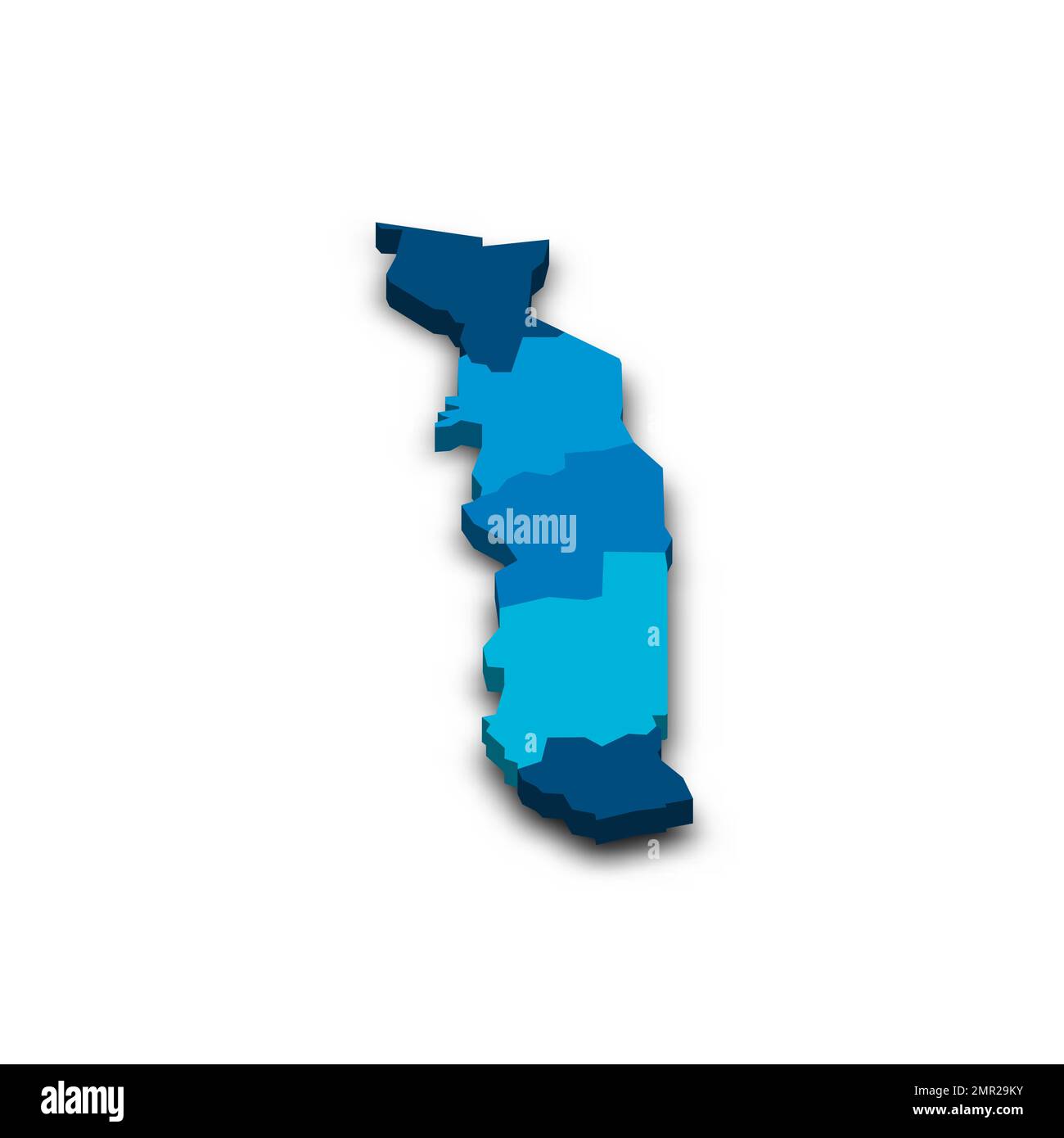 Togo Mapa Político De Las Divisiones Administrativas Regiones Azul En Blanco 3d Vector Mapa 