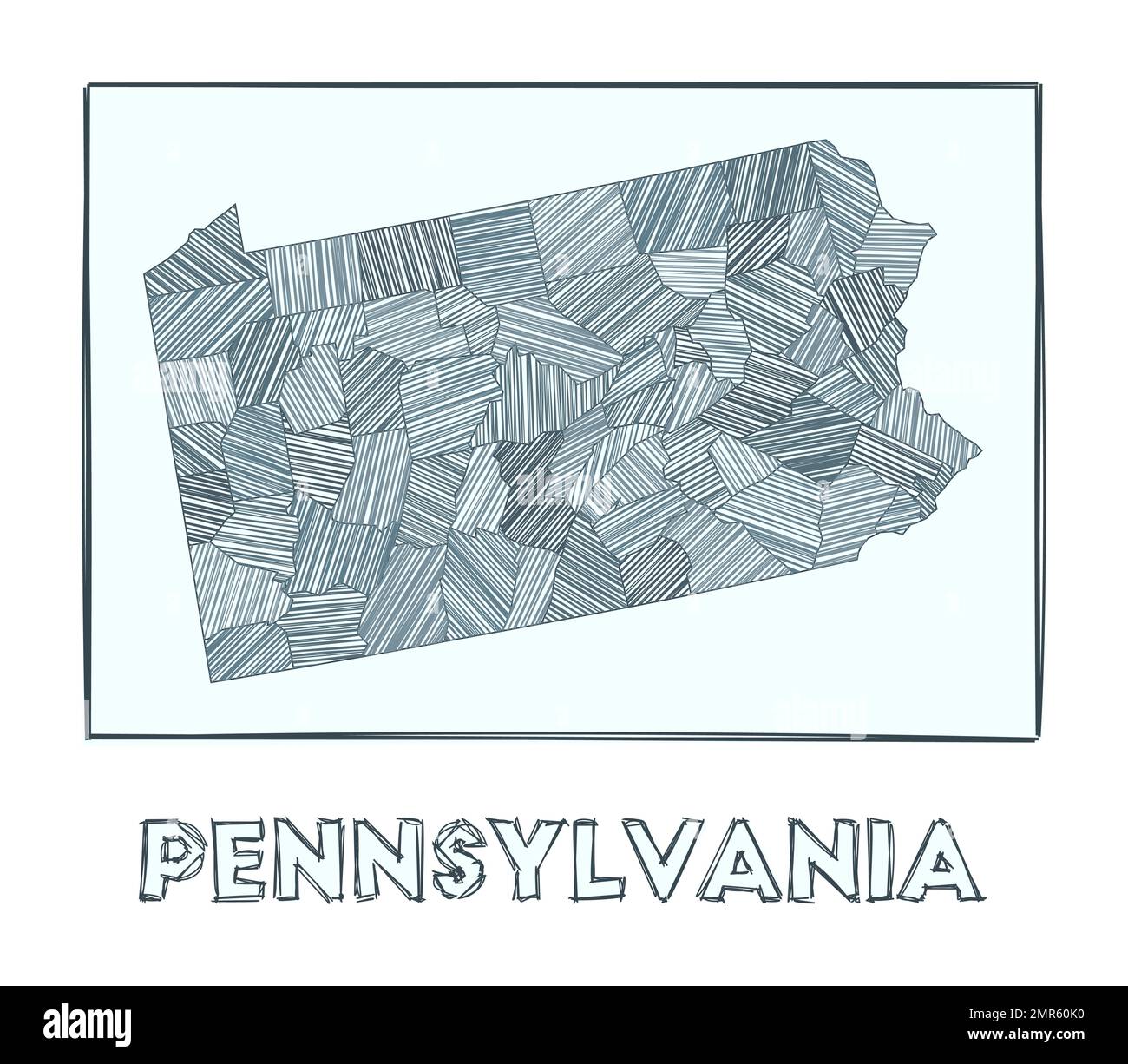 Mapa De Boceto De Pennsylvania Mapa Dibujado A Mano En Escala De Grises Del Estado De EE UU
