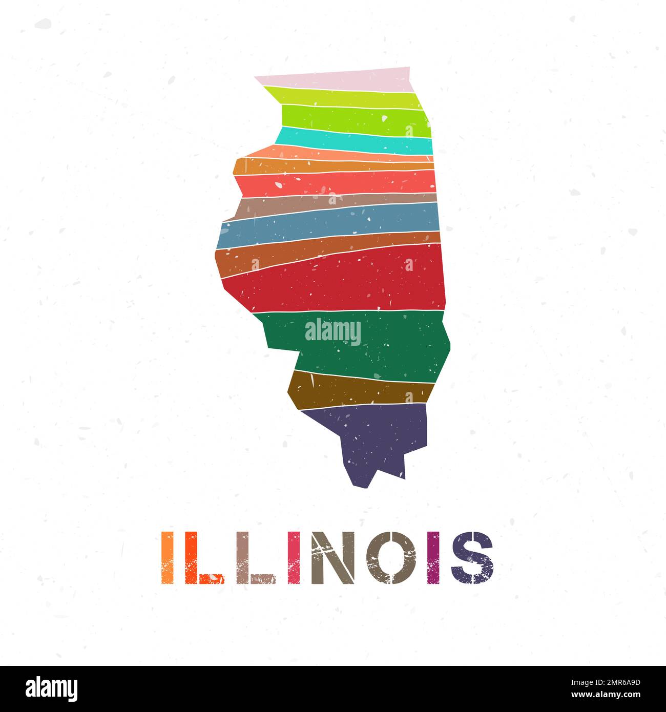 Diseño De Mapas De Illinois Forma Del Estado Us Con Hermosas Ondas Geométricas Y Textura Grunge 9461