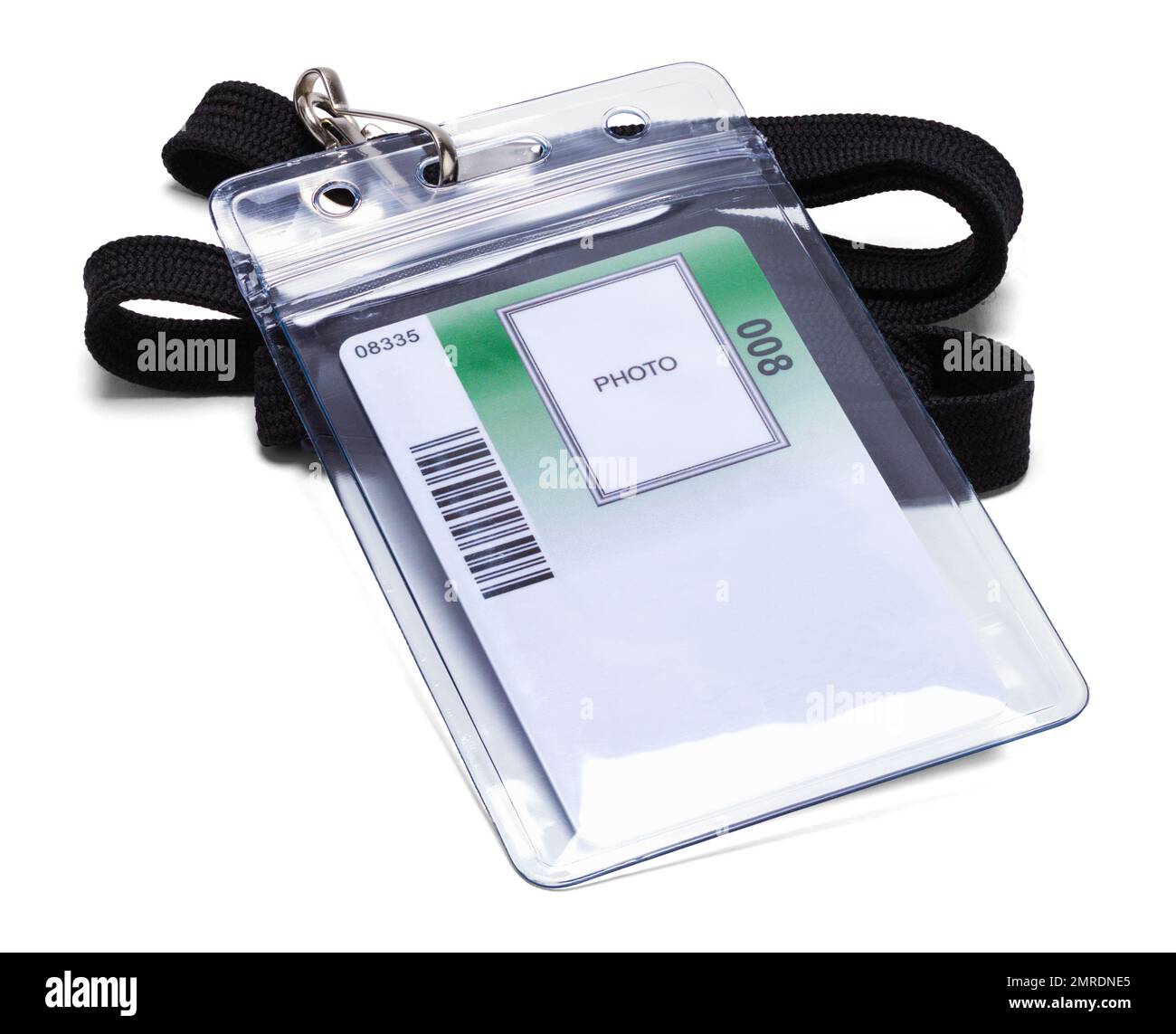 Cordón de tarjeta de identificación recortado en blanco. Foto de stock