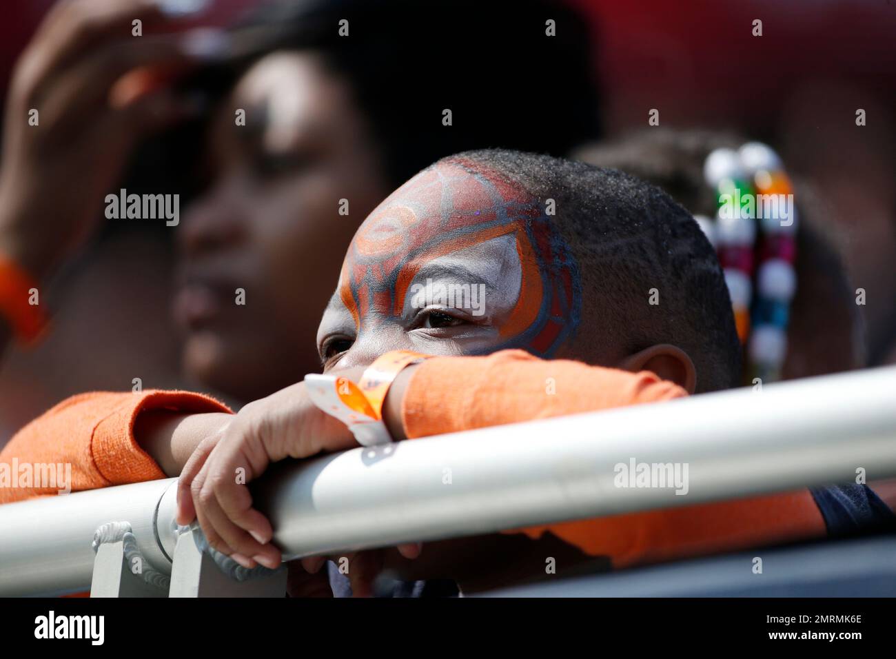 A Chicago Bears fan watches the action during the second half of an NFL