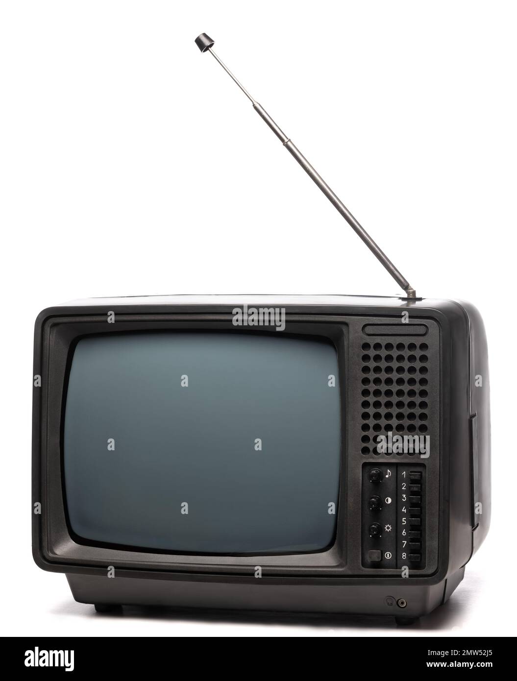 Televisión con Antena negro pequeño aislado sobre fondo blanco Fotografía  de stock - Alamy