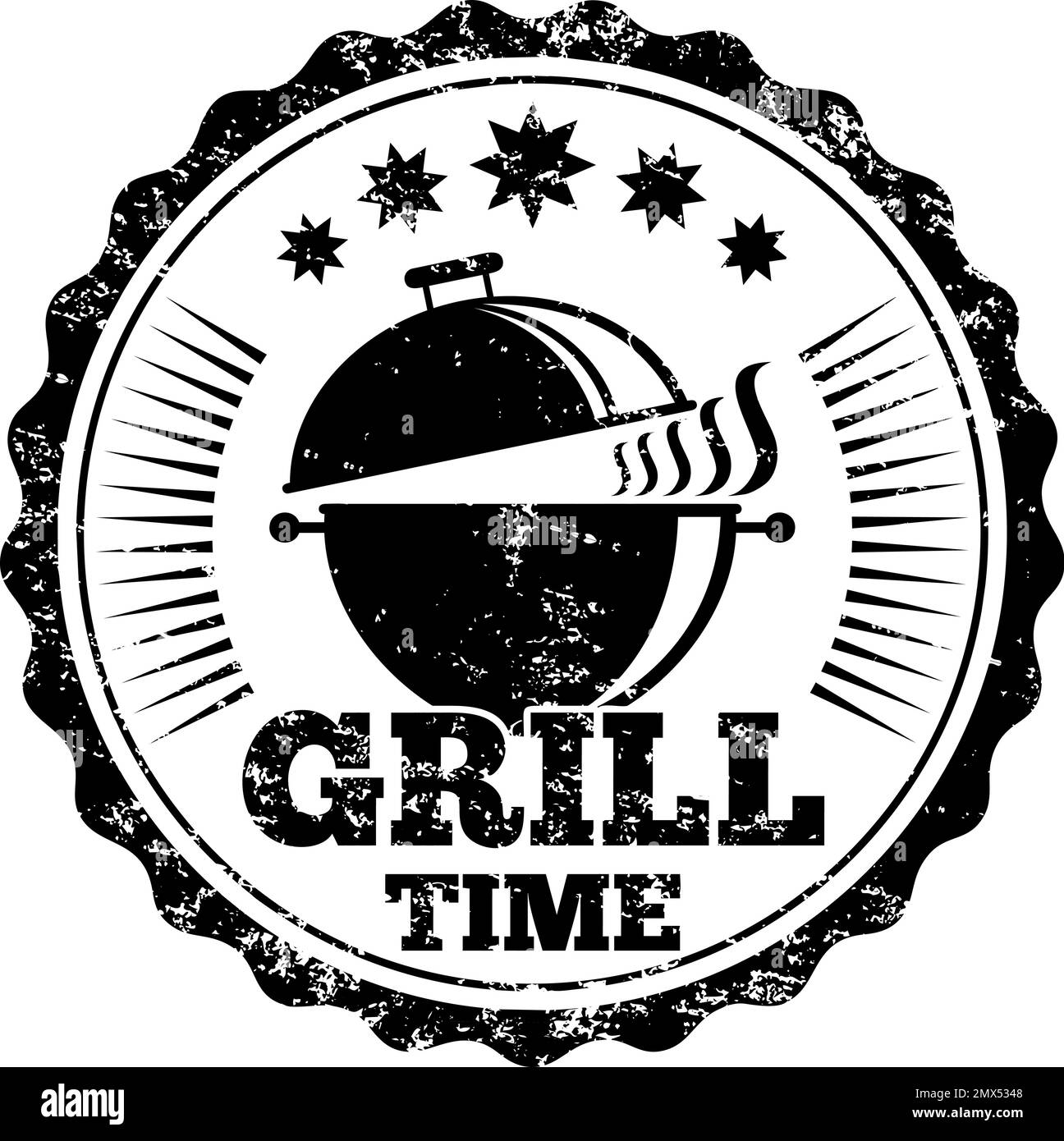 Logotipo de Grill Shop. Sello redondo grunge retro Imagen Vector de
