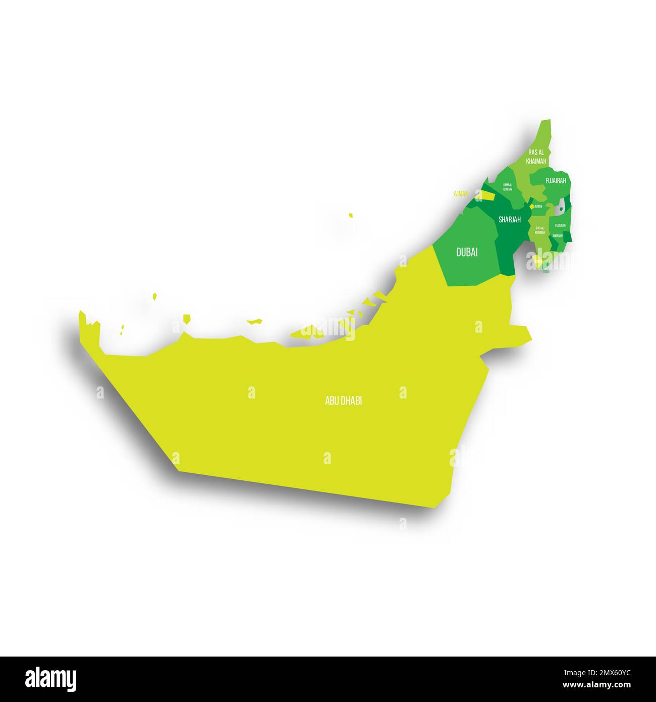 Mapa vectorial muy detallado de los Emiratos Árabes Unidos con regiones