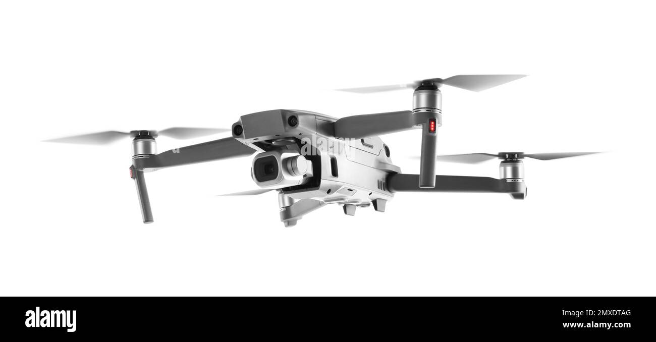 Moderno drone con cámara aislada en blanco Fotografía de stock - Alamy