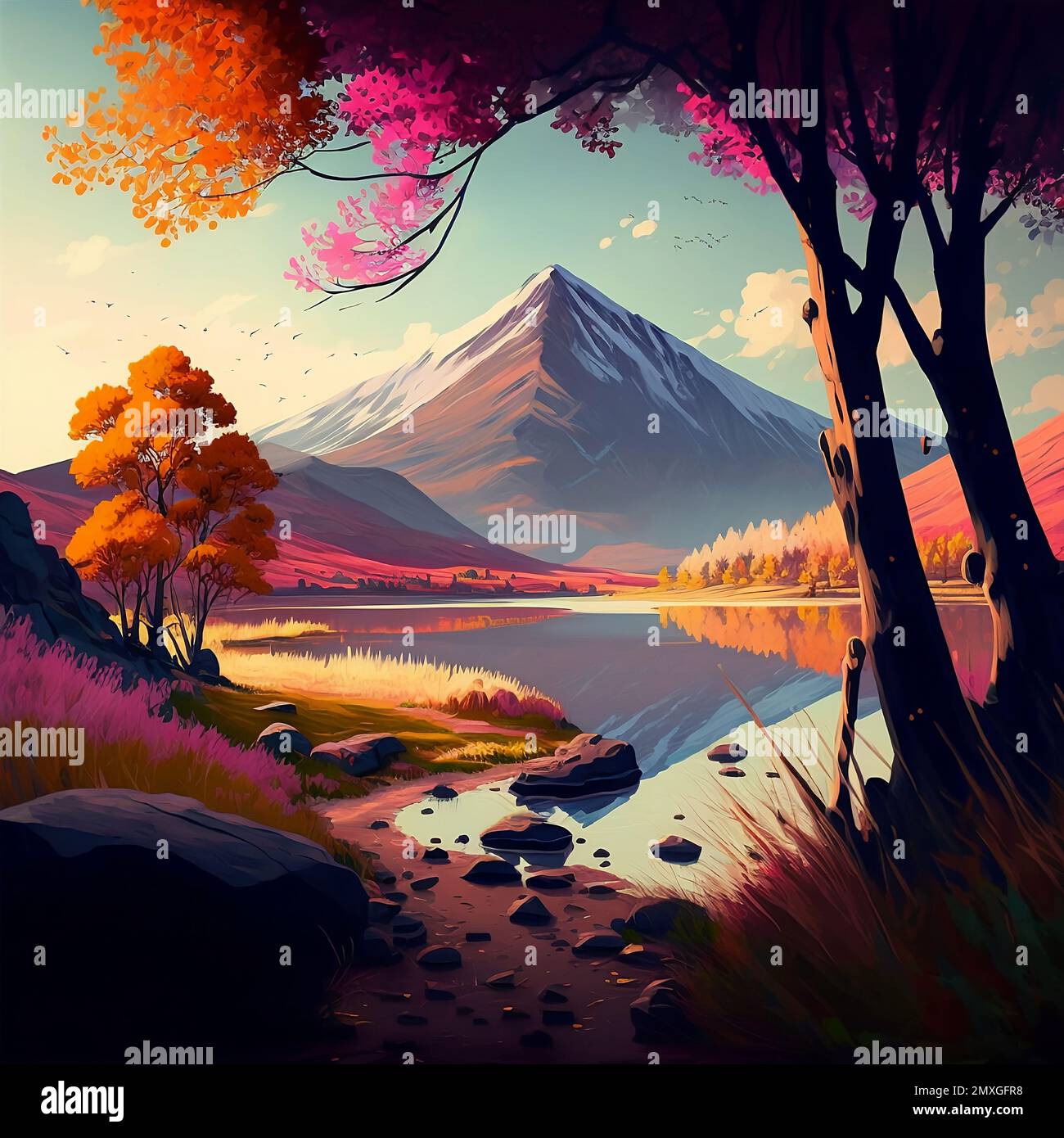 Una ilustración generada por IA del paisaje de estilo de arte anime en hermosos colores de otoño Fotografía de stock - Alamy Una ilustración generada por IA del paisaje de estilo de arte anime en hermosos colores de otoño Fotografía de stock - Alamy