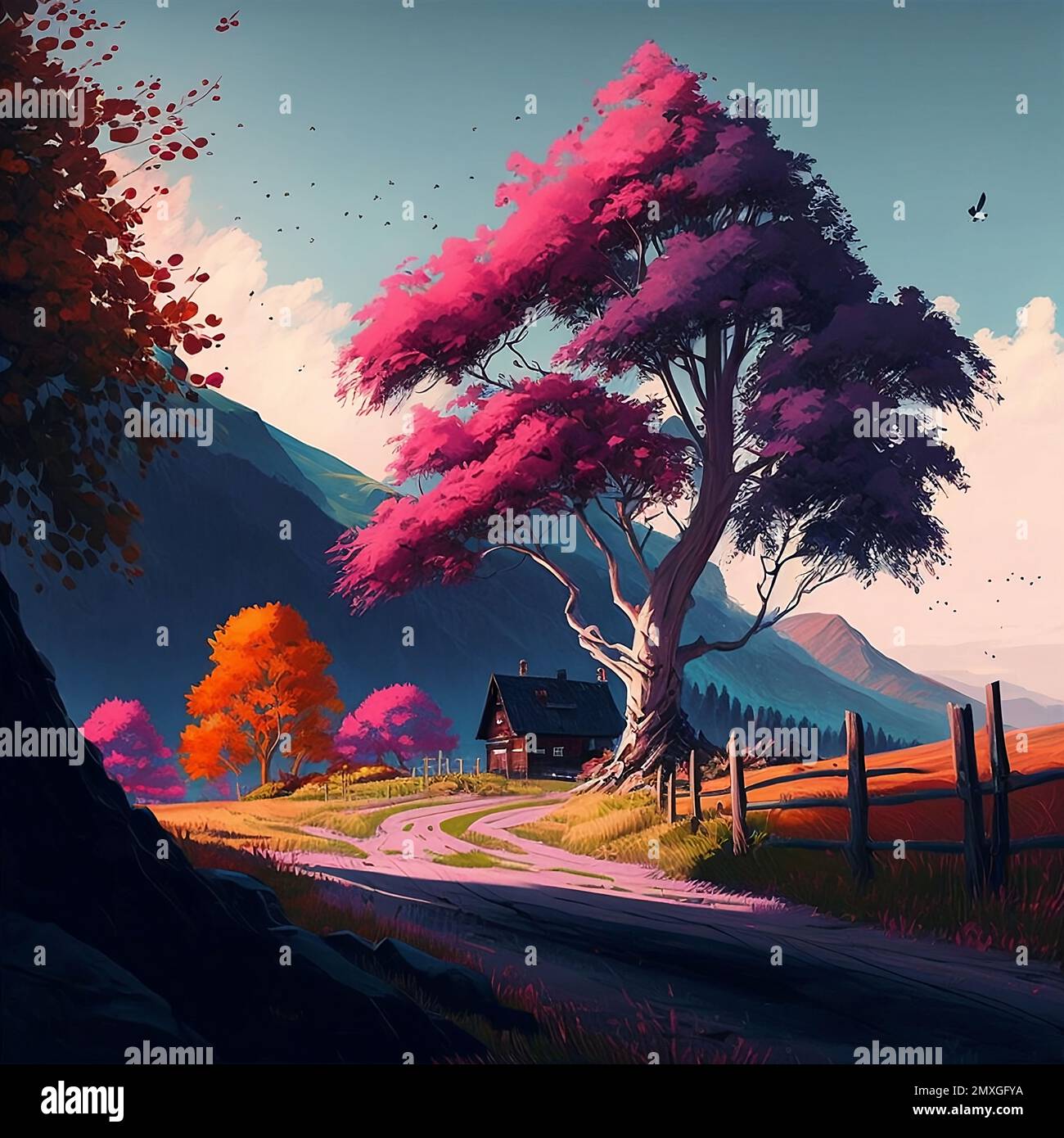 Una ilustración generada por IA del paisaje de estilo de arte anime en hermosos colores de otoño Fotografía de stock - Alamy Una ilustración generada por IA del paisaje de estilo de arte anime en hermosos colores de otoño Fotografía de stock - Alamy