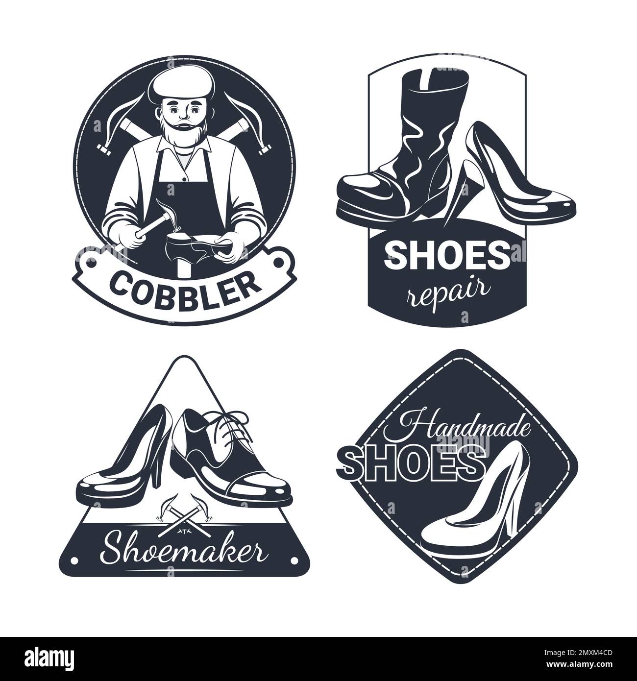 Juego de emblema plano de reparación de zapatos con cuatro logotipos  aislados de estilo vintage monocromo para la ilustración vectorial del  taller de adoquines Imagen Vector de stock - Alamy