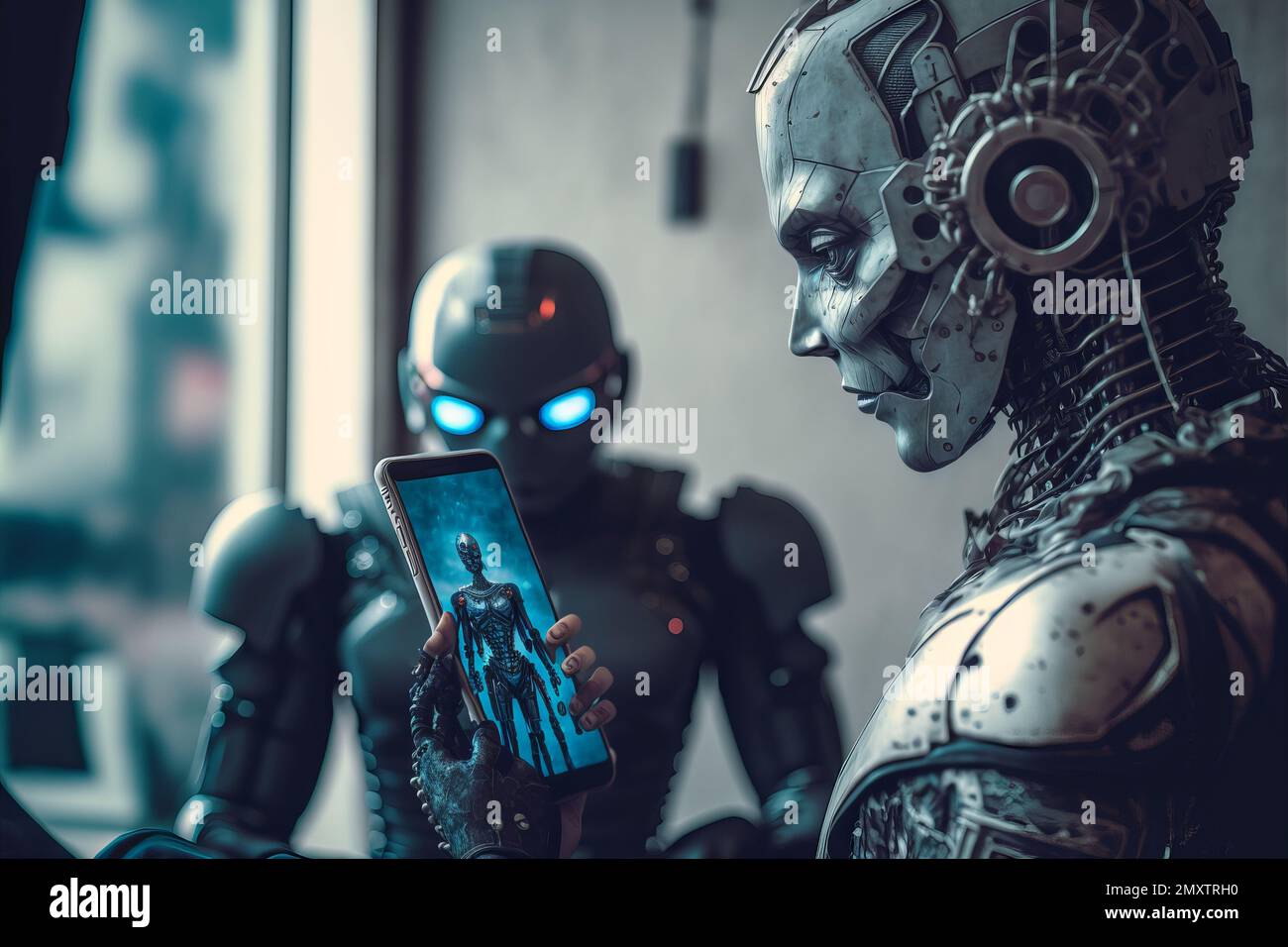 Una Ilustraci N Generada Por Ia De Un Robot Humano O Un Cyborg Futurista Muy Detallado Con Un